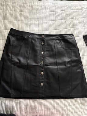 Express Black Faux Leather Button-Front Mini Skirt